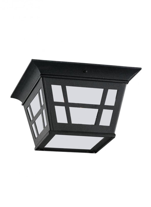 Generation Lighting Herrington transitional 2-light LED outdoor exterior ceiling flush mount in black finish with etched