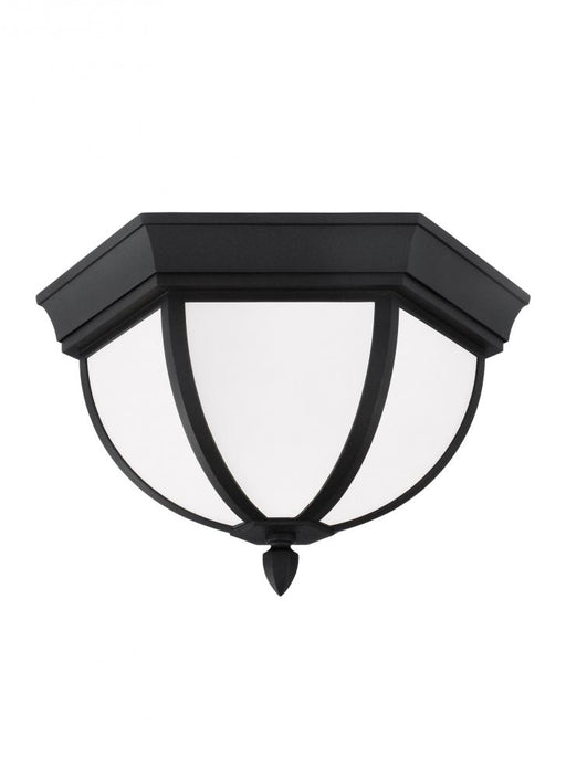 Generation Lighting Wynfield traditional 2-light outdoor exterior ceiling ceiling flush mount in black finish with etche