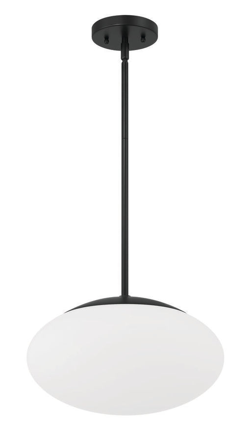 Craftmade Gaze 14" 1 Light Oval Pendant in Flat Black, White Glass