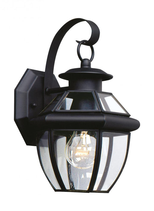 Generation Lighting Lancaster traditional 1-light outdoor exterior small wall lantern sconce in black finish with clear