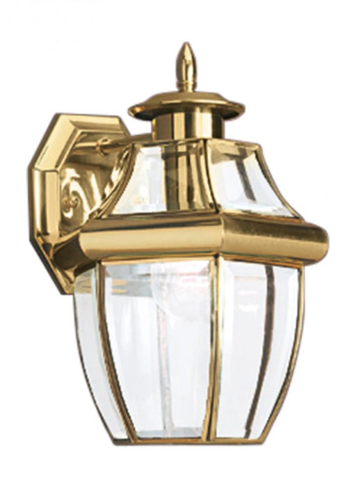 Generation Lighting Lancaster traditional 1-light outdoor exterior medium wall lantern sconce in polished brass gold fin