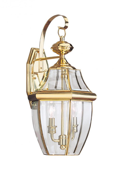 Generation Lighting Lancaster traditional 2-light outdoor exterior wall lantern sconce in polished brass gold finish wit