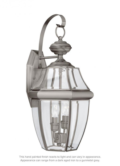 Generation Lighting Lancaster traditional 2-light outdoor exterior wall lantern sconce in antique brushed nickel silver