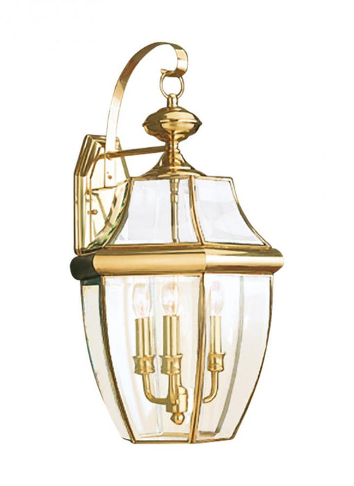 Generation Lighting Lancaster traditional 3-light outdoor exterior wall lantern sconce in polished brass gold finish wit | 2242622