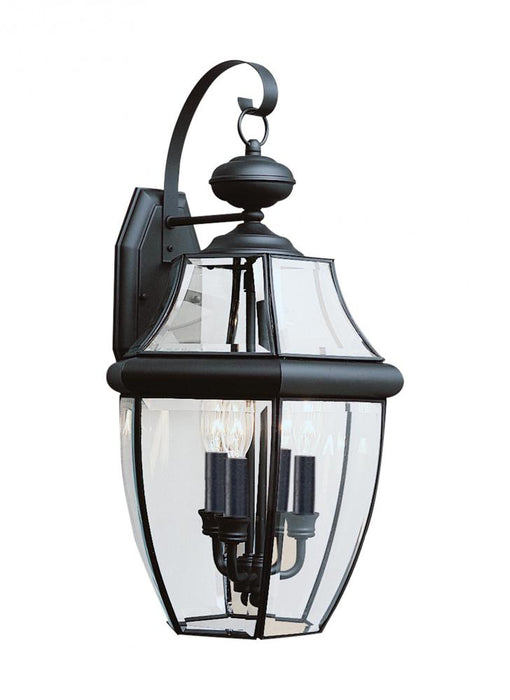 Generation Lighting Lancaster traditional 3-light outdoor exterior wall lantern sconce in black finish with clear curved | 2242926