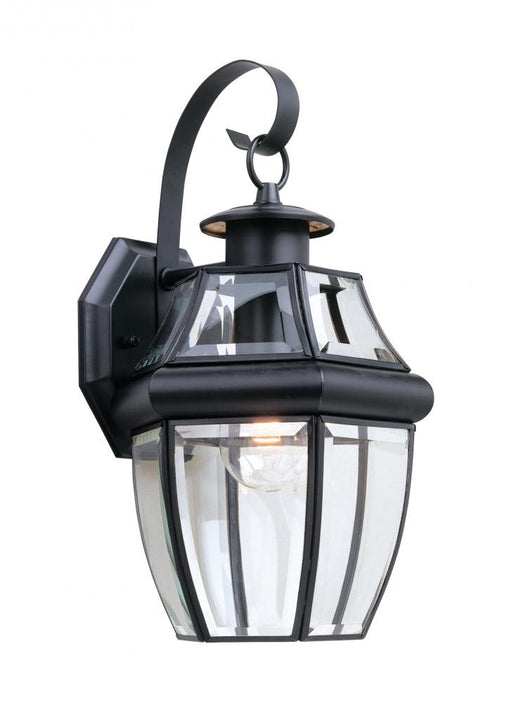 Generation Lighting Lancaster traditional 1-light outdoor exterior large wall lantern sconce in black finish with clear