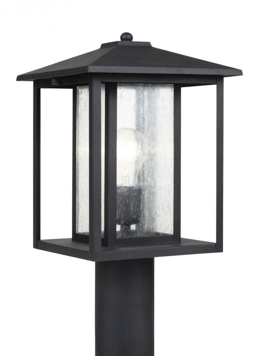 Generation Lighting Hunnington contemporary 1-light outdoor exterior post lantern in black finish with clear seeded glas