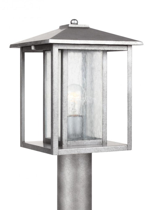 Generation Lighting Hunnington contemporary 1-light outdoor exterior post lantern in weathered pewter grey finish with c