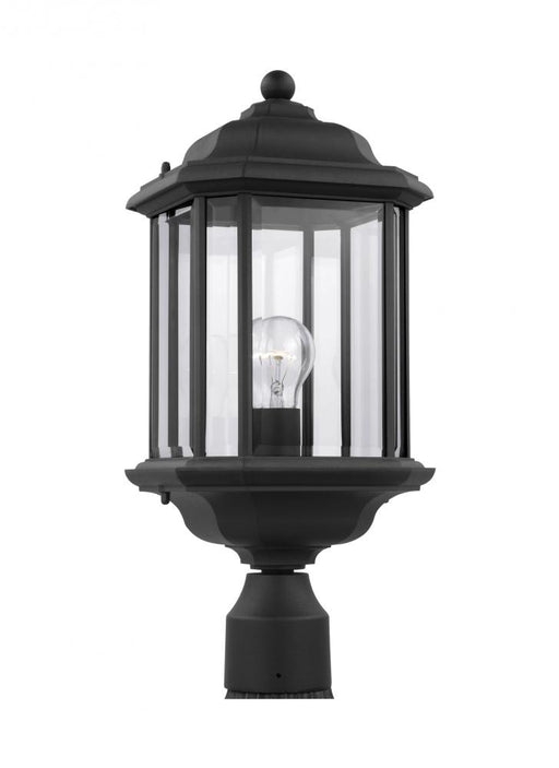 Generation Lighting Kent traditional 1-light outdoor exterior post lantern in black finish with clear beveled glass pane