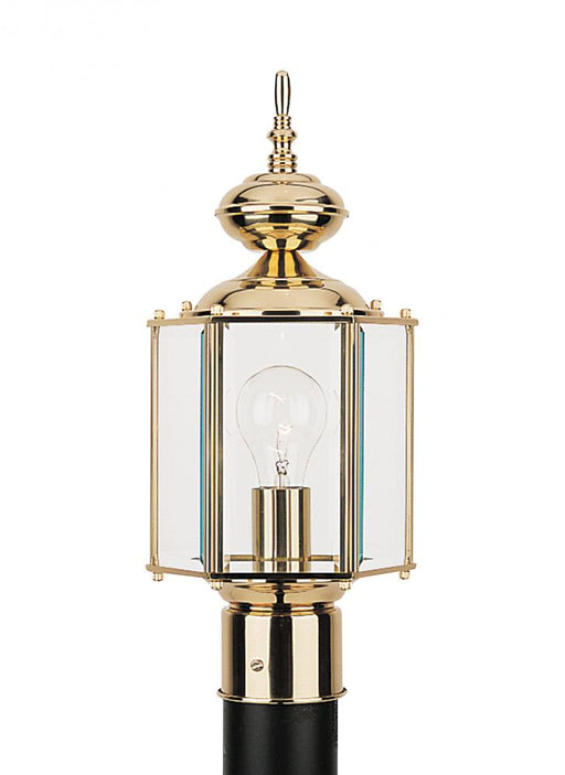 Generation Lighting Classico traditional 1-light outdoor exterior post lantern in polished brass gold finish with clear