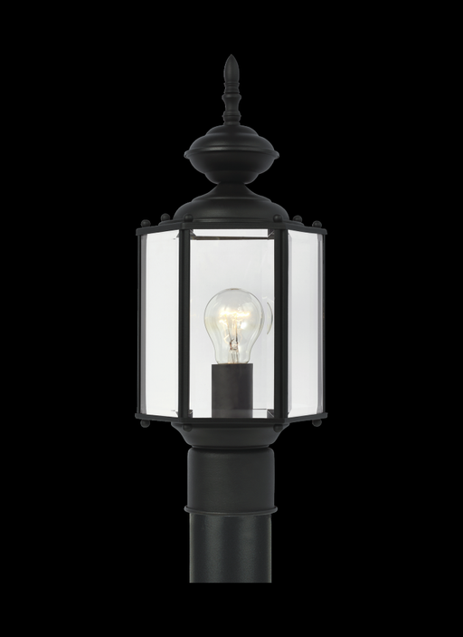 Generation Lighting Classico traditional 1-light outdoor exterior post lantern in black finish with clear beveled glass