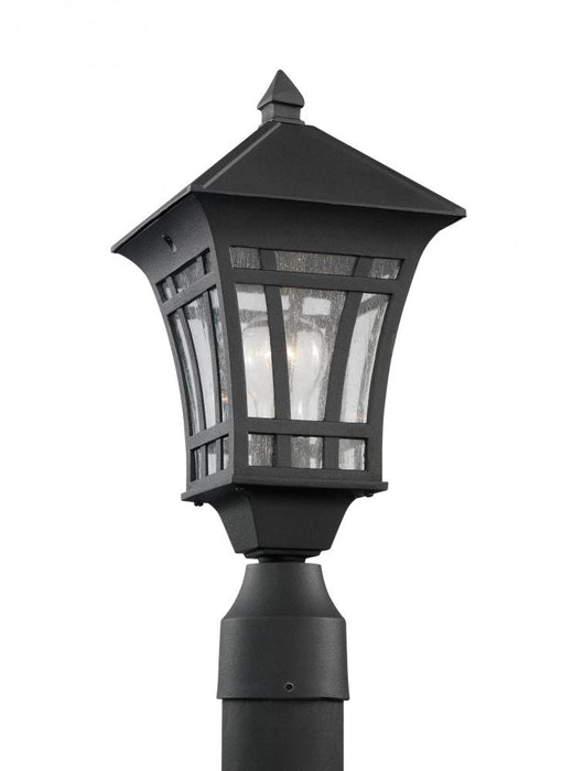 Generation Lighting Herrington transitional 1-light outdoor exterior post lantern in black finish with clear seeded glas | 82131-12