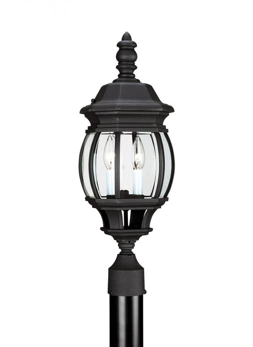 Generation Lighting Wynfield traditional 2-light outdoor exterior post lantern in black finish with clear beveled glass | 82200-12