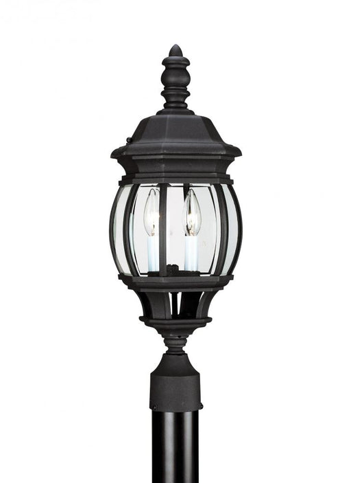 Generation Lighting Wynfield traditional 2-light outdoor exterior post lantern in black finish with clear beveled glass