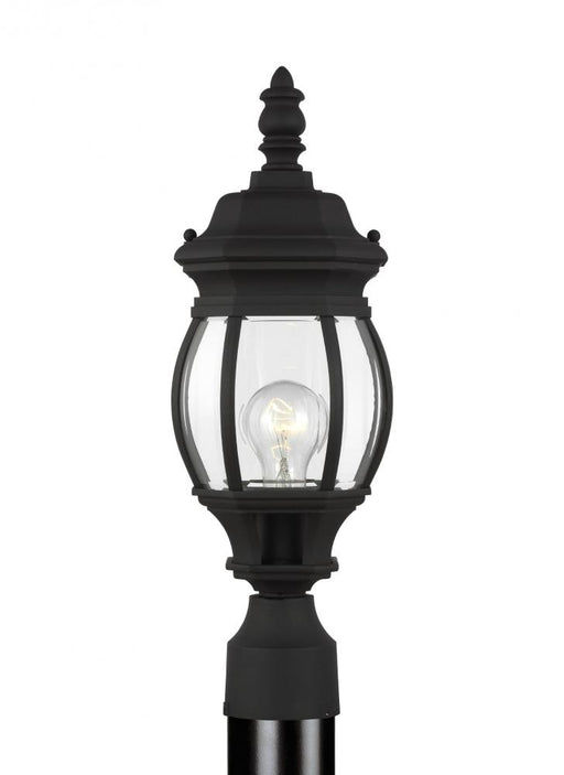 Generation Lighting Wynfield traditional 1-light outdoor exterior small post lantern in black finish with clear beveled