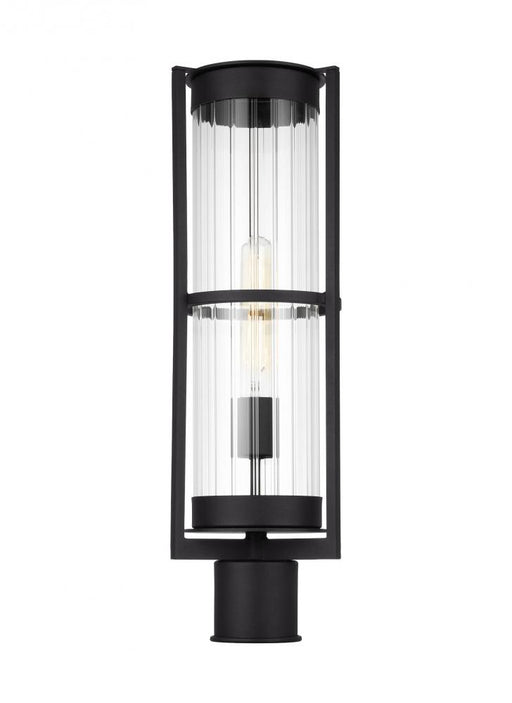 Visual Comfort & Co. Studio Collection Alcona transitional 1-light outdoor exterior post lantern in black finish with clear fluted glass sh