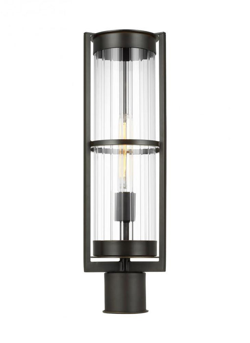 Visual Comfort & Co. Studio Collection Alcona transitional 1-light outdoor exterior post lantern in antique bronze finish with clear fluted