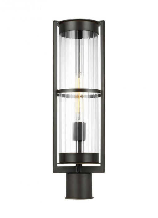 Visual Comfort & Co. Studio Collection Alcona transitional 1-light LED outdoor exterior post lantern in antique bronze finish with clear fl