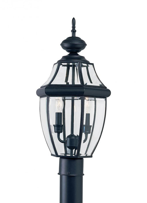 Generation Lighting Lancaster traditional 2-light outdoor exterior post lantern in black finish with clear curved bevele