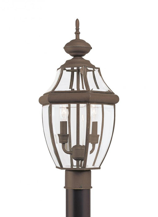 Generation Lighting Lancaster traditional 2-light outdoor exterior post lantern in antique bronze finish with clear curv