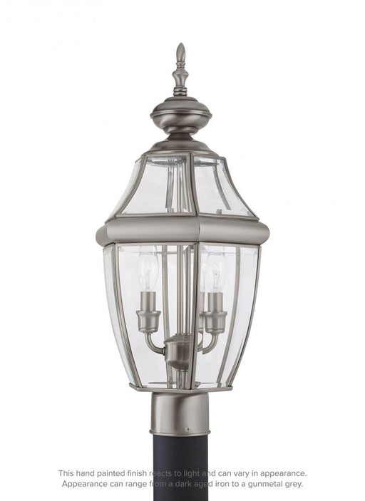 Generation Lighting Lancaster traditional 2-light outdoor exterior post lantern in antique brushed nickel silver finish