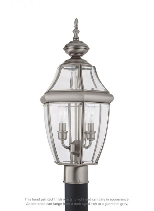 Generation Lighting Lancaster traditional 2-light LED outdoor exterior post lantern in antique brushed nickel silver fin