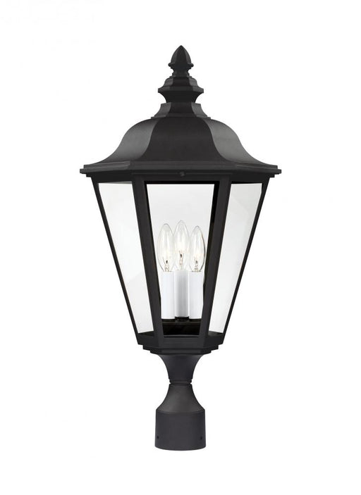 Generation Lighting Brentwood traditional 3-light outdoor exterior post lantern in black finish with clear glass panels