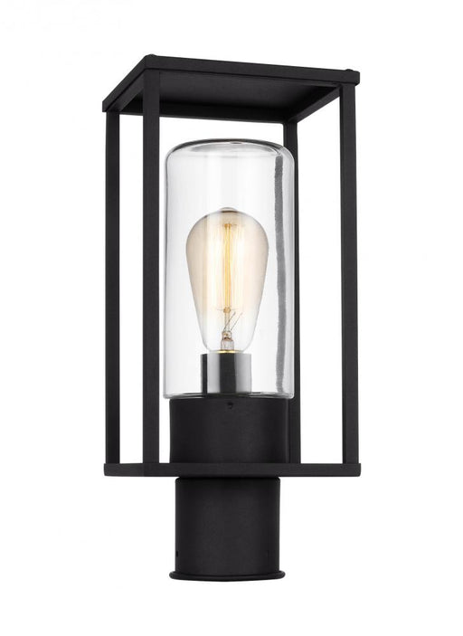 Visual Comfort & Co. Studio Collection Vado modern 1-light outdoor post lantern in black finish with clear glass panels