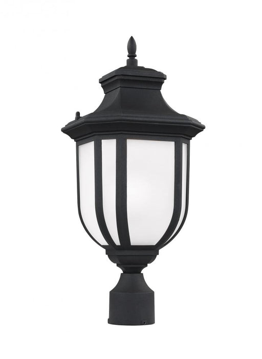 Generation Lighting Childress traditional 1-light outdoor exterior post lantern in black finish with satin etched glass
