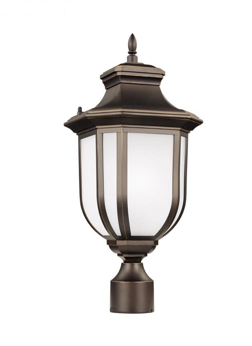 Generation Lighting Childress traditional 1-light outdoor exterior post lantern in antique bronze finish with satin etch