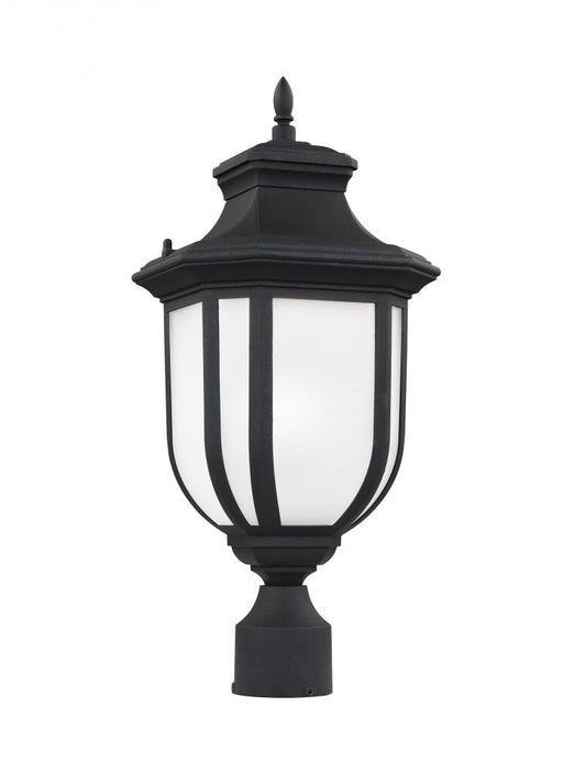 Generation Lighting Childress traditional 1-light LED outdoor exterior post lantern in black finish with satin etched gl