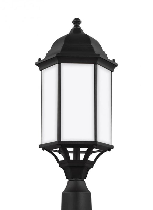 Generation Lighting Sevier traditional 1-light outdoor exterior large post lantern in black finish with satin etched gla