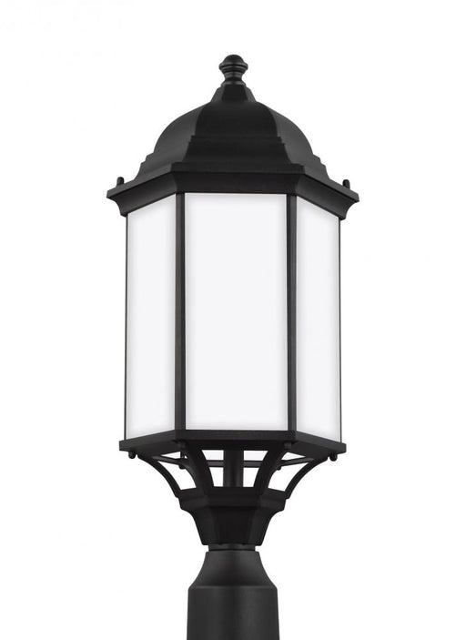 Generation Lighting Sevier traditional 1-light LED outdoor exterior large post lantern in black finish with satin etched
