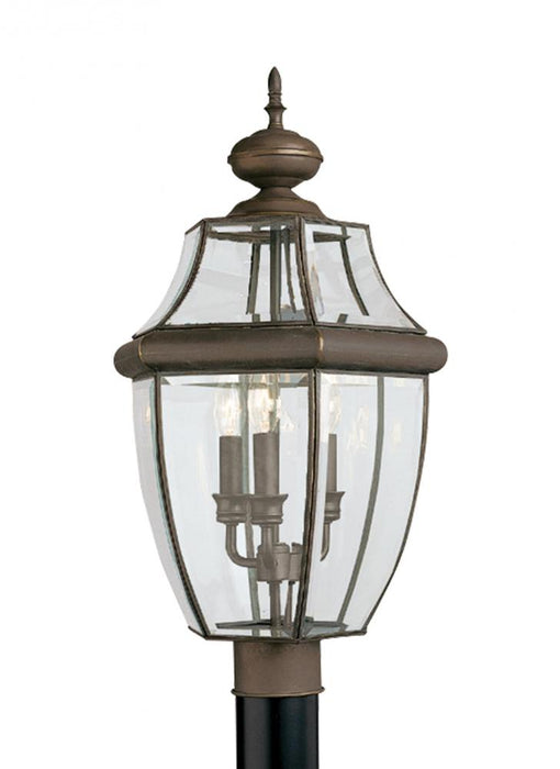 Lancaster Traditional 3-light Outdoor Exterior Post Lantern In Antique Bronze Finish With Clear Curv | 8239-71