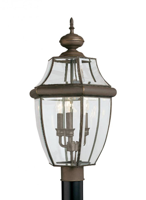 Generation Lighting Lancaster traditional 3-light LED outdoor exterior post lantern in antique bronze finish with clear