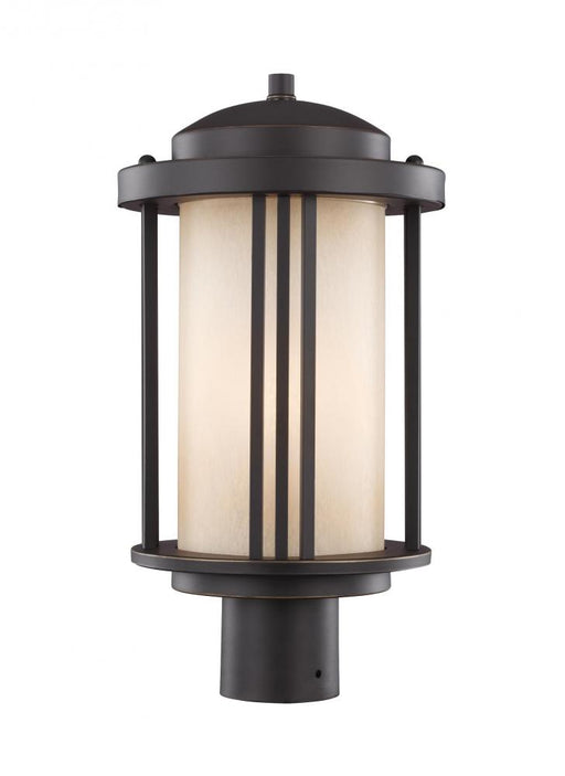 Generation Lighting Crowell contemporary 1-light outdoor exterior post lantern in antique bronze finish with creme parch