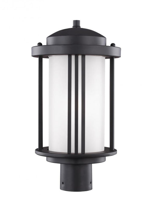 Generation Lighting Crowell contemporary 1-light LED outdoor exterior post lantern in black finish with satin etched gla