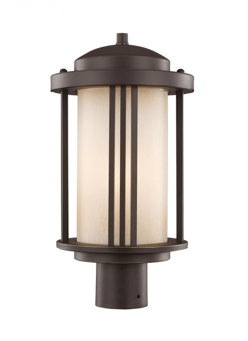 Generation Lighting Crowell contemporary 1-light LED outdoor exterior post lantern in antique bronze finish with creme p