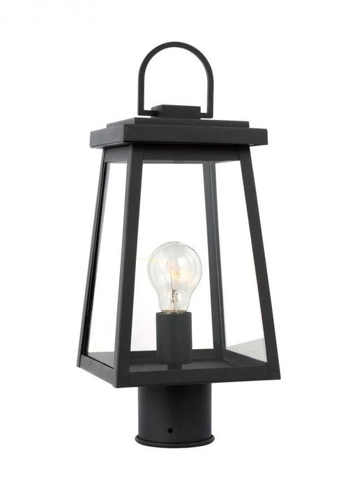 Visual Comfort & Co. Studio Collection Founders modern 1-light outdoor exterior post lantern in black finish with clear glass panels and sm