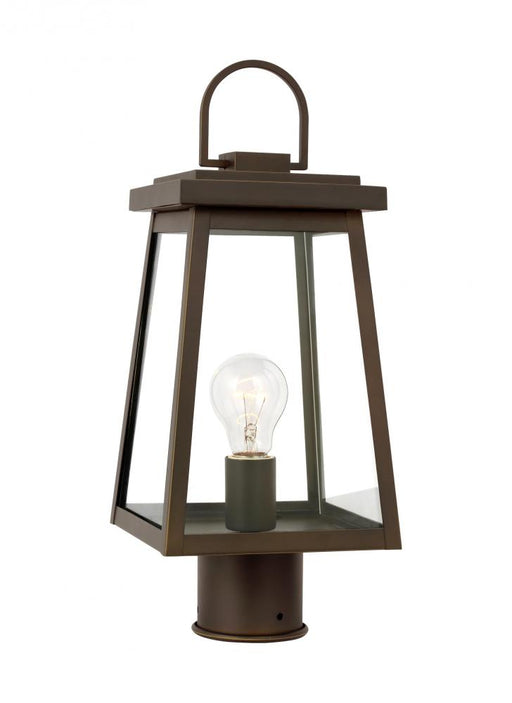 Visual Comfort & Co. Studio Collection Founders modern 1-light outdoor exterior post lantern in antique bronze finish with clear glass pane