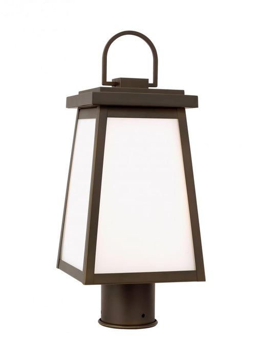 Visual Comfort & Co. Studio Collection Founders modern 1-light LED outdoor exterior post lantern in antique bronze finish with clear glass