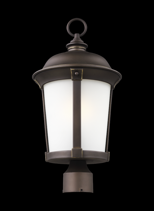 Generation Lighting Calder traditional 1-light outdoor exterior post lantern in antique bronze finish with satin etched