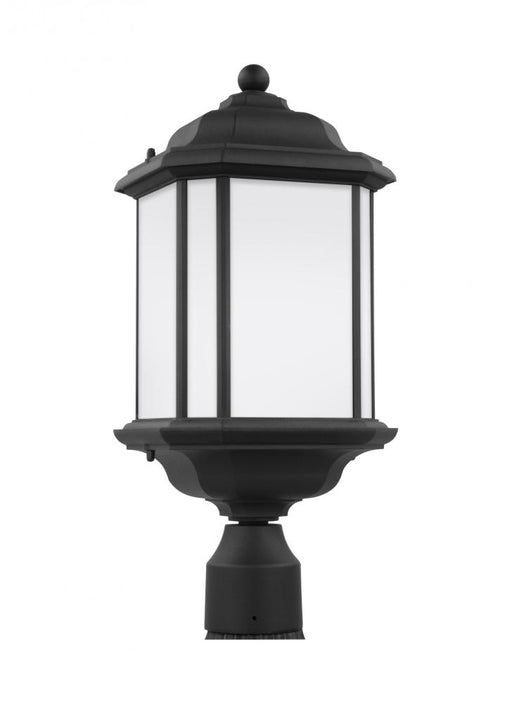 Generation Lighting Kent traditional 1-light outdoor exterior post lantern in black finish with satin etched glass panel