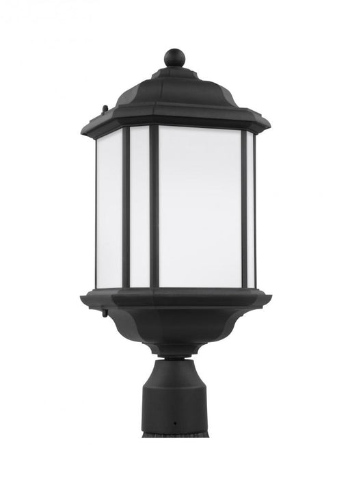 Generation Lighting Kent traditional 1-light LED outdoor exterior post lantern in black finish with satin etched glass p