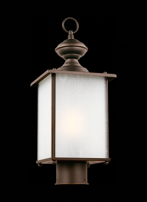 Generation Lighting Jamestowne transitional 1-light outdoor exterior post lantern in antique bronze finish with frosted