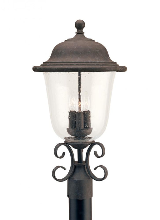 Generation Lighting Trafalgar traditional 3-light outdoor exterior post lantern in oxidized bronze finish with clear see