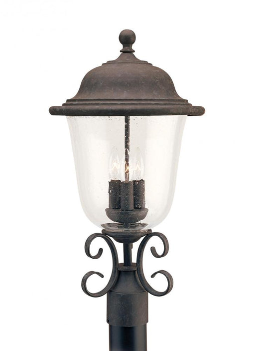 Generation Lighting Trafalgar traditional 3-light LED outdoor exterior post lantern in oxidized bronze finish with clear