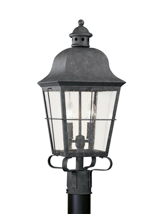 Generation Lighting Chatham traditional 2-light outdoor exterior post lantern in oxidized bronze finish with clear seede