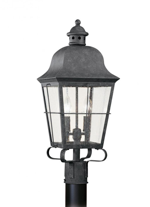 Generation Lighting Chatham traditional 2-light LED outdoor exterior post lantern in oxidized bronze finish with clear s