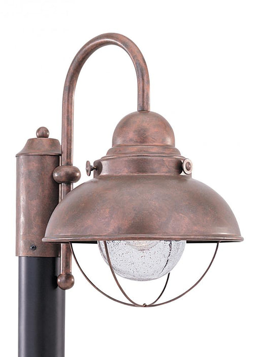 Generation Lighting Sebring transitional 1-light outdoor exterior post lantern in weathered copper finish with clear see